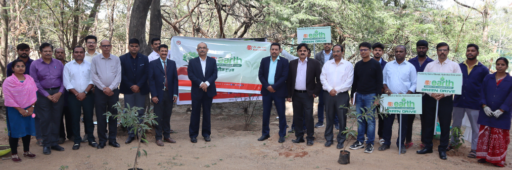 Bank of Baroda's 'Green Drive - Banking for a Greener Planet' initiative. Mr. Ritesh Kumar, Zonal Manager & General Manager, Hyderabad, led the plantation of fruit-bearing trees, joined by Deputy General Managers and Regional Managers. Mr. M V Kameswara Rao, Chair, CFI and other representatives of ni-msme also participated